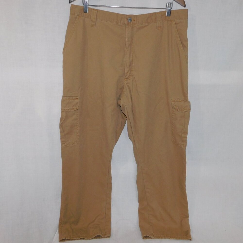 WRANGLER Plaid Fleece Lined Tan Cargo Pant Mens 36" x 29" ** READ